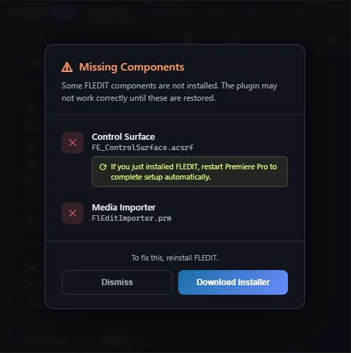 Okno Missing Components